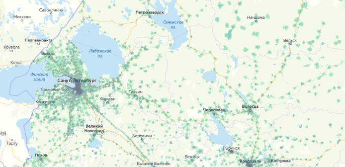 Зона покрытия МТС на карте Лангепас 